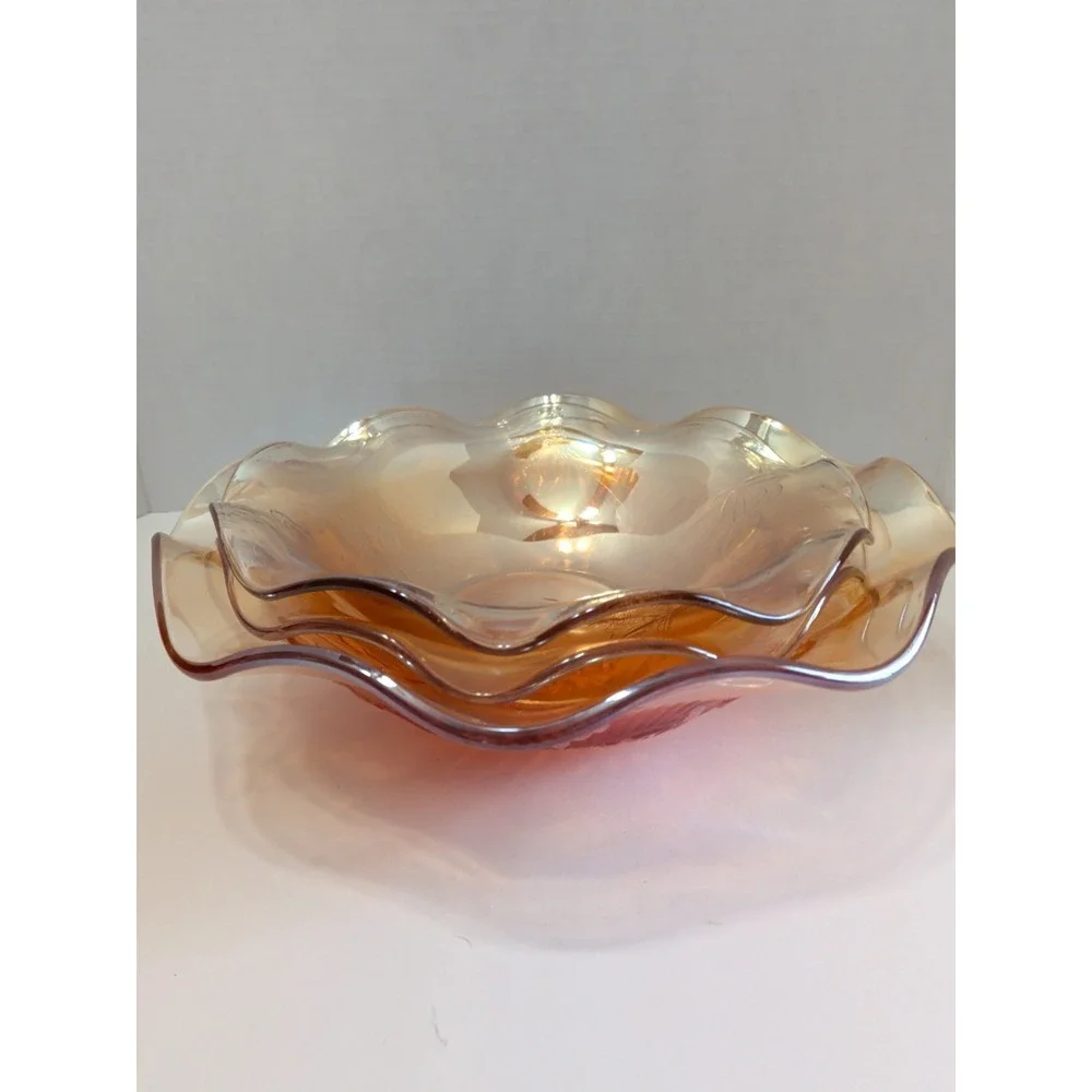 Jeannette Glass Iris Herringbone Marigold Carnival Iridescent Bowls Set of 3